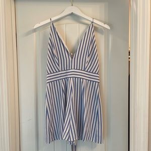 Gianni Bini blue and white striped romper with tie waist belt